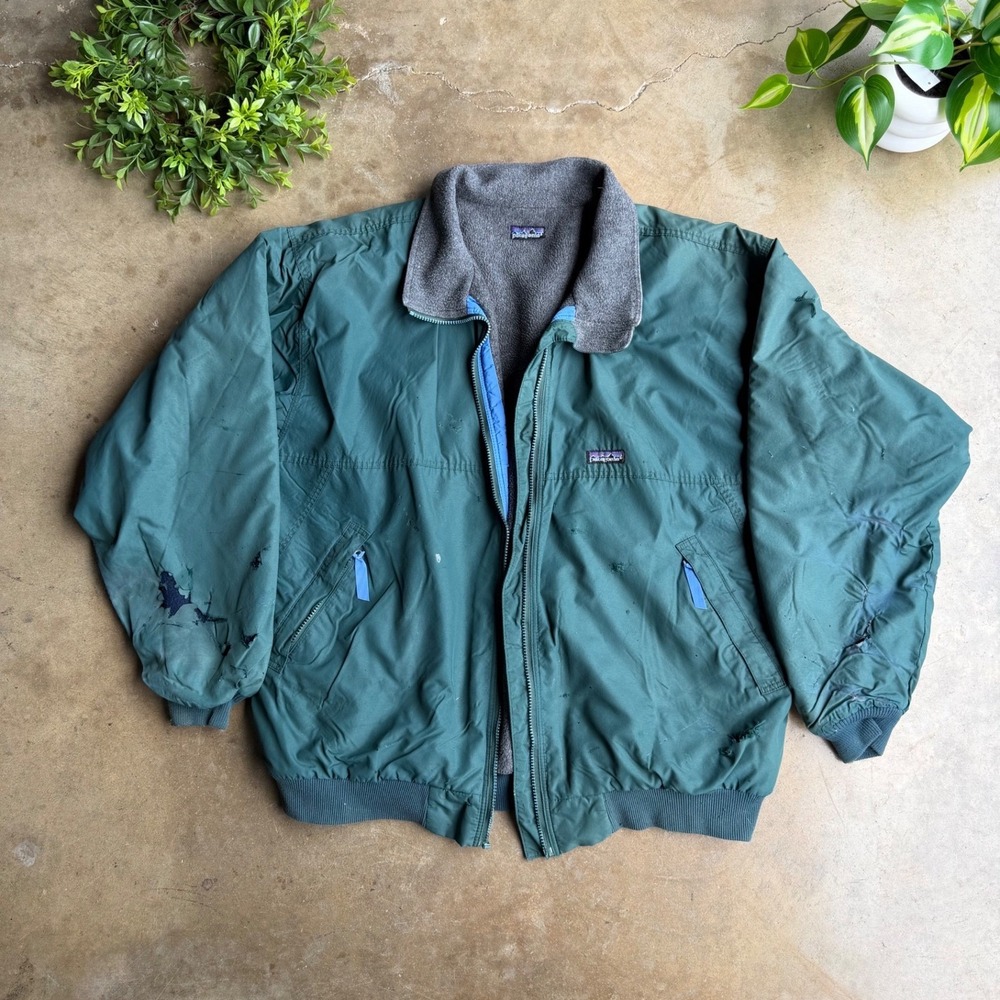 Vintage‎ Patagonia Shelled Synchilla Jacket Teal Green Distressed Mens XL